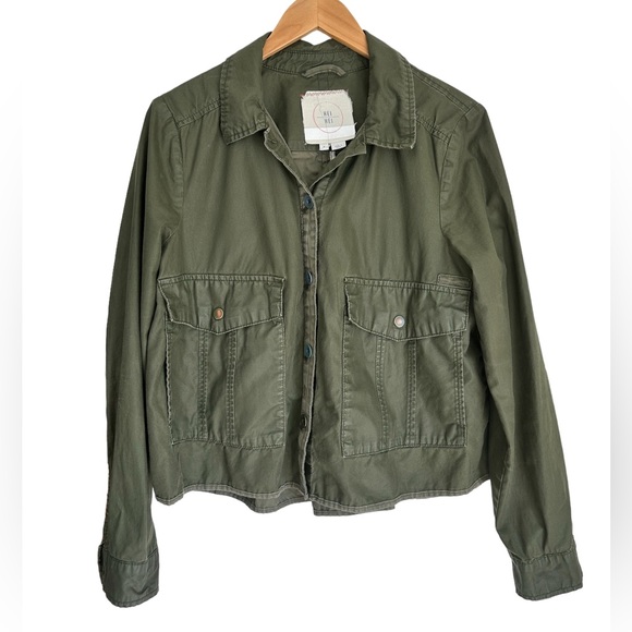 Anthropologie Hei Hei Army Green Cargo Canvas Jacket Size Medium - Picture 3 of 8